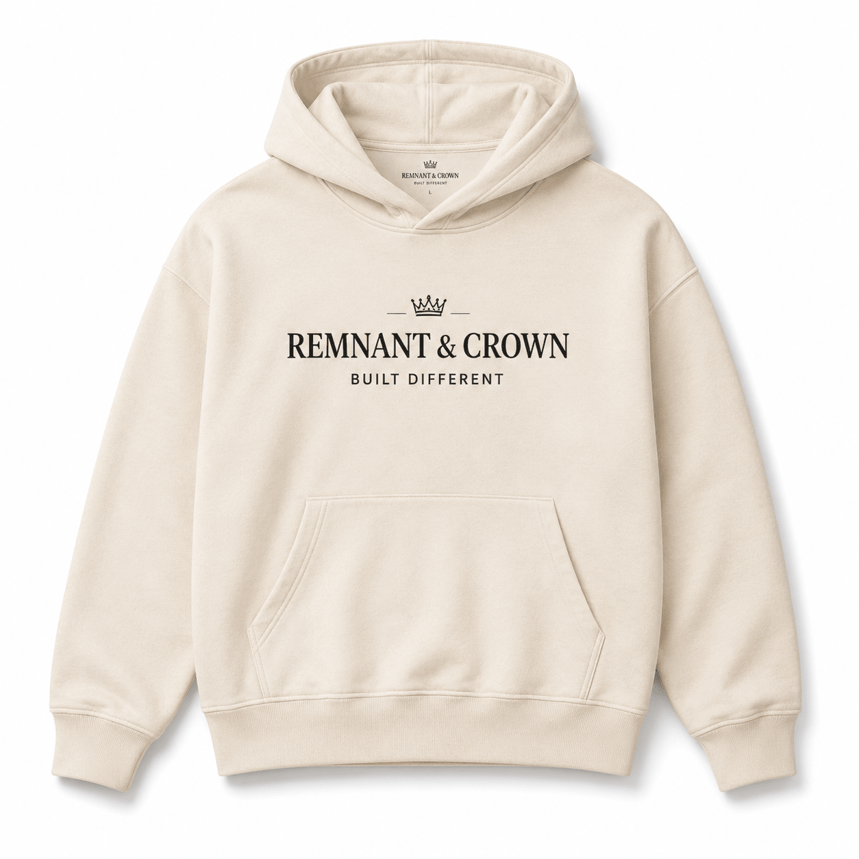 Built Different Hoodie (Cream) | M | | Remnant & Crown | Premium Scripture-Inspired Apparel